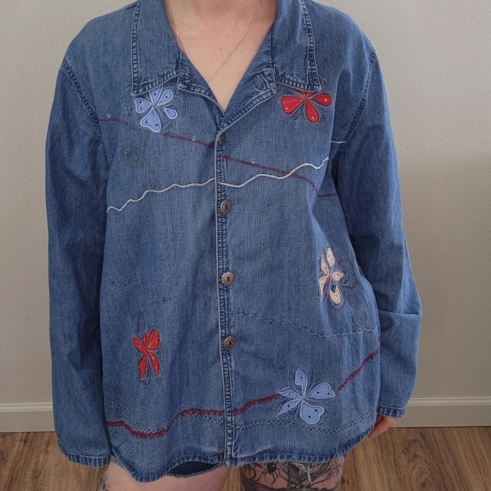 90s Bobbie Brooks Floral Embroidered Denim Jacket